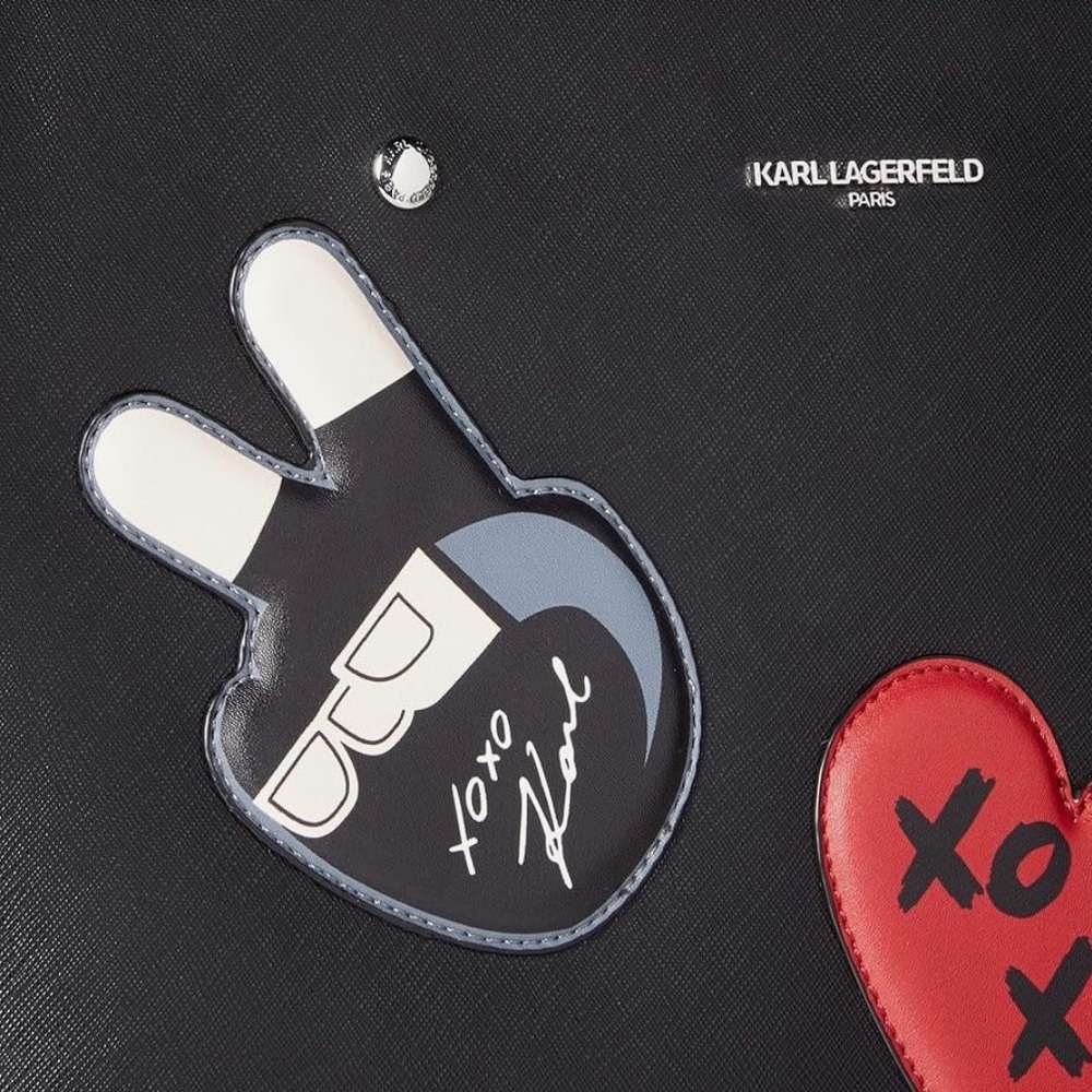 Karl Lagerfeld Black Tote with Patches & Charm Accents size 14 1/4 x 11 1/2” New - Picture 5 of 17